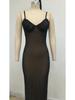 European and American Rhinestone Spaghetti Strap Mesh Evening Gown - Sexy Slim Fit Hip Hugger Skirt for Nightclub and Banquet Parties