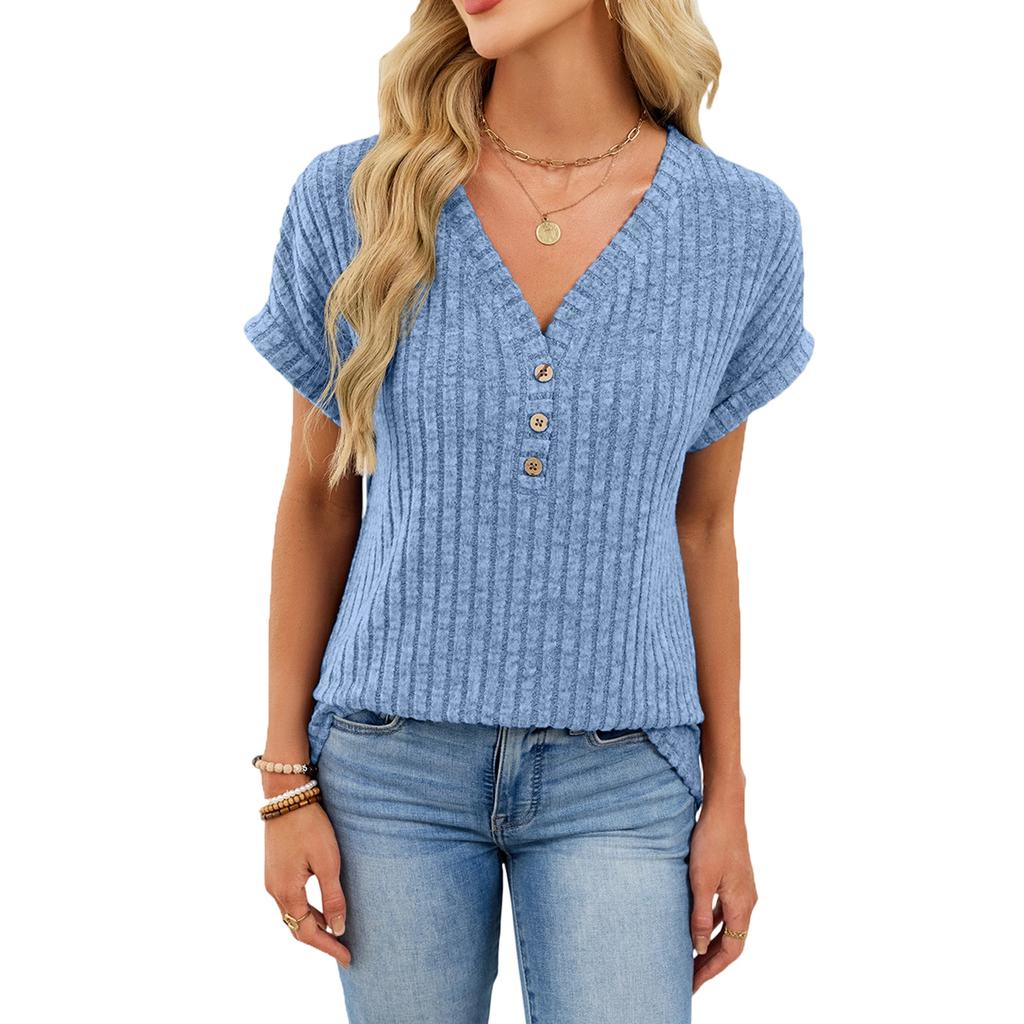 Women's Casual Fashion Comfortable V-Neck Button-Up Loose-Fit Top
