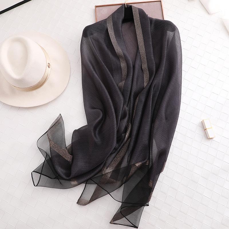 2024 New Solid Color Silk Acrylic Shawl Women'S Long Scarf With Gold Silk Sequin Scarf Autumn Sunscreen Scarf