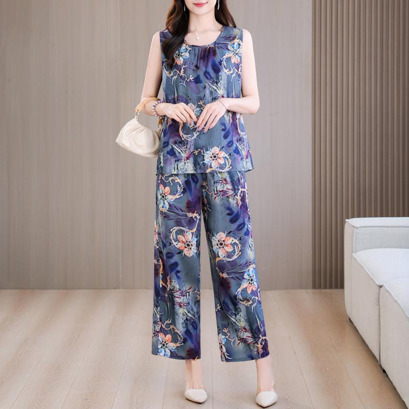 Summer Two Piece Set for Women Clothes Sleeveless Plus Size Elegant Casual Pants Sets