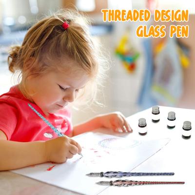 Stylo en verre Calligraphie Bandes dessinées Peinture Beaux effets de couleur Stylo à encre Lignes douces Facile à utiliser Design fileté Stylo à encre