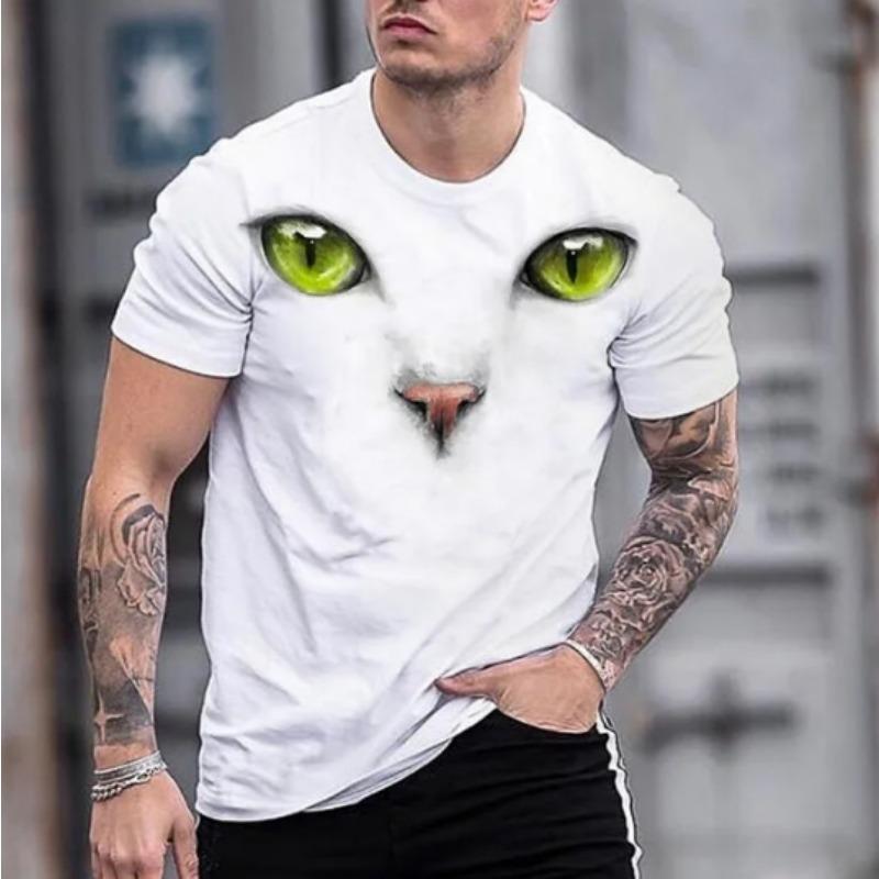 Summer Round Neck 3D Cat Print Top Fashionable Casual Short Sleeved Men's T-shirts