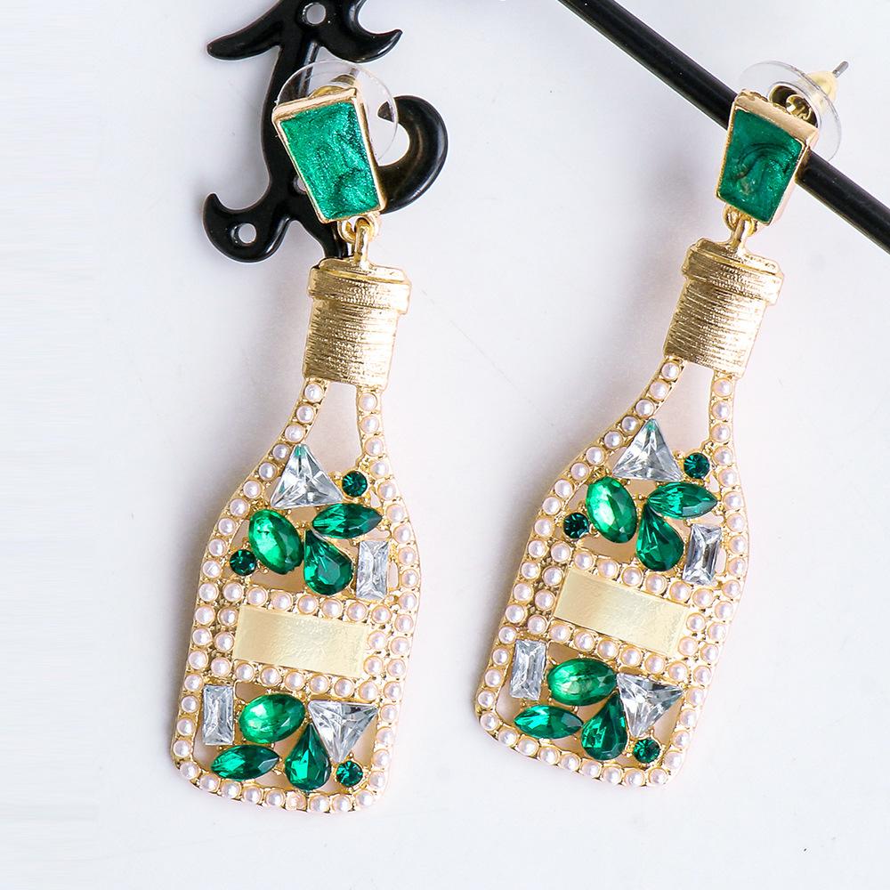 Pinkdudu Vintage Champagne Bottle Drop Earrings Fashion Alloy Inlaid Rhinestone Pearl Dangle Earrings for Women Jewelry PD610