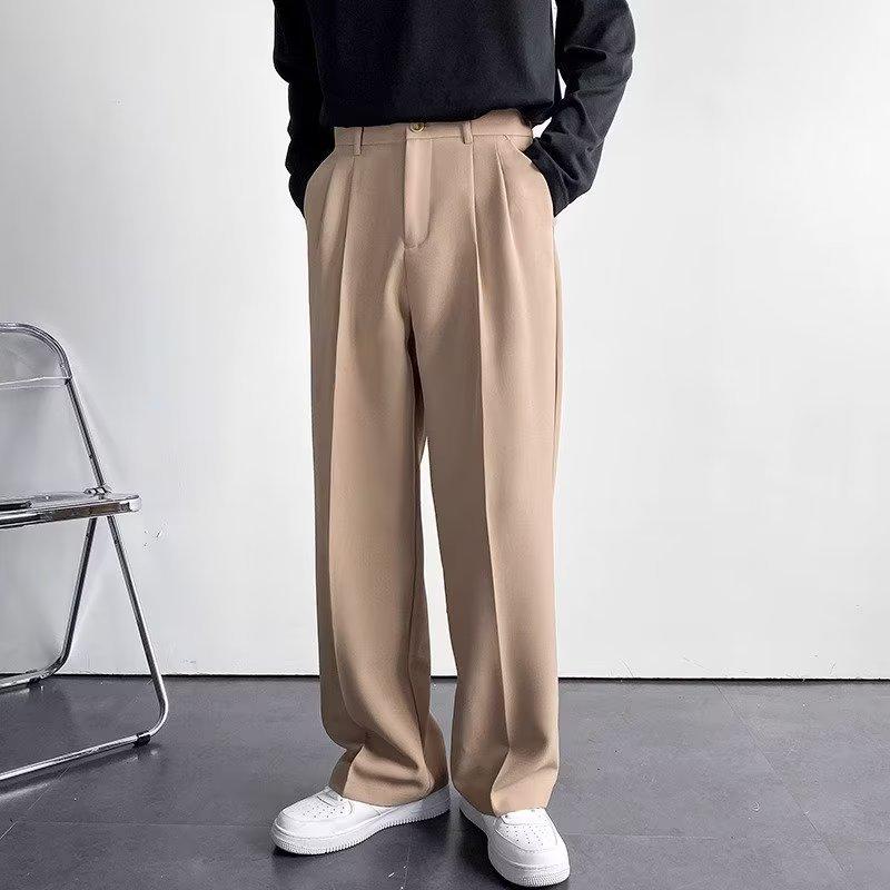 Men's High-End American White Loose Straight-Leg Floor-Length Versatile Dress Suit Pants