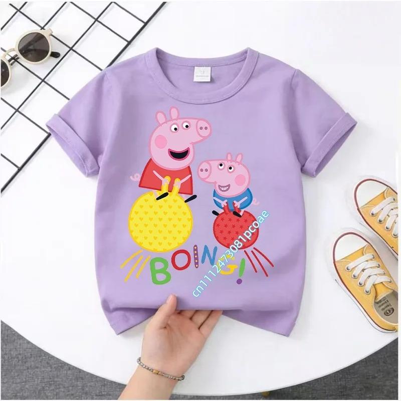 2026 Summer T-shirt - Peppa Pig Children's Pure Cotton Short-Sleeved Boys' Sport Shirt for Girls' Casual Top with Cartoon Print