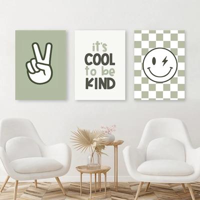 T's Cool to By Smiley Arte de Pared de Galería Biehl Smiley Póster del Alfabeto Verde Salvia Juego Lienzo Pintor Residencia Decoración de Dormitorio