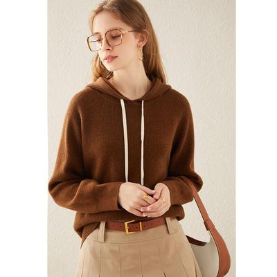 TUHUANG Women's 100% Wool Hooded Pullover Sweater