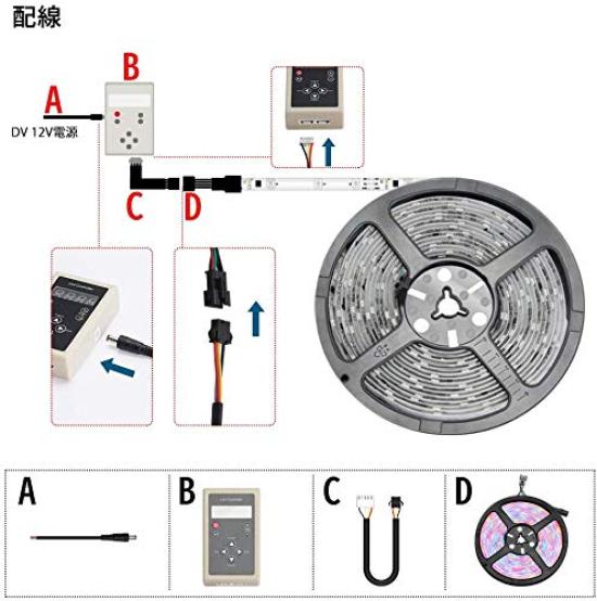 5M SMD2835 LED Strip Full Color RGB TV 16 Color 150 132 Light White Waterproof and Cuttable for and Car Exterior High Strong Adhesive Remote Control