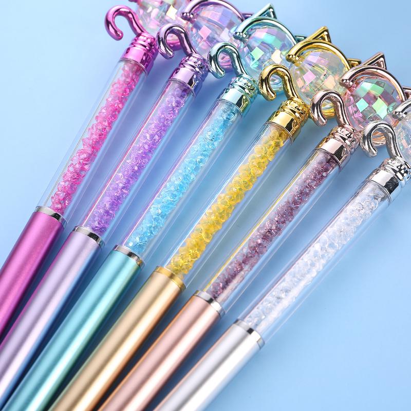 2Pcs Creative Shining Pen Cute Cat Head Ballpoint Pen Creative Cartoon Office Pen for School Stationery