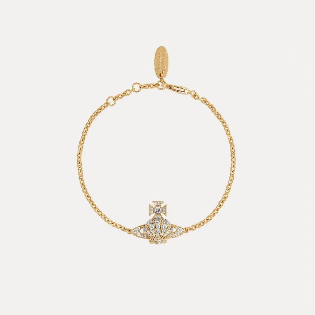 Vivienne Westwood Diamond Shell Saturn Jewelry Set: Necklace, Bracelet, and Earrings – Women's Luxury Versatile Collection.