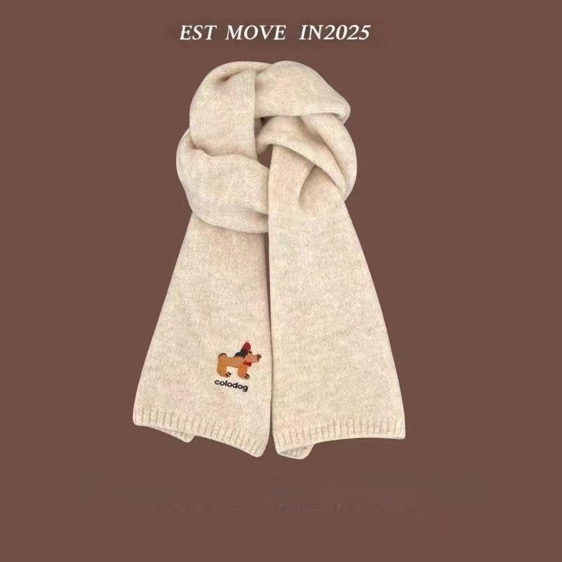 Newcomer Discount: Cute Japanese Puppy Embroidered Knitted Scarf - Warm, Fashionable & Versatile for Autumn/Winter.