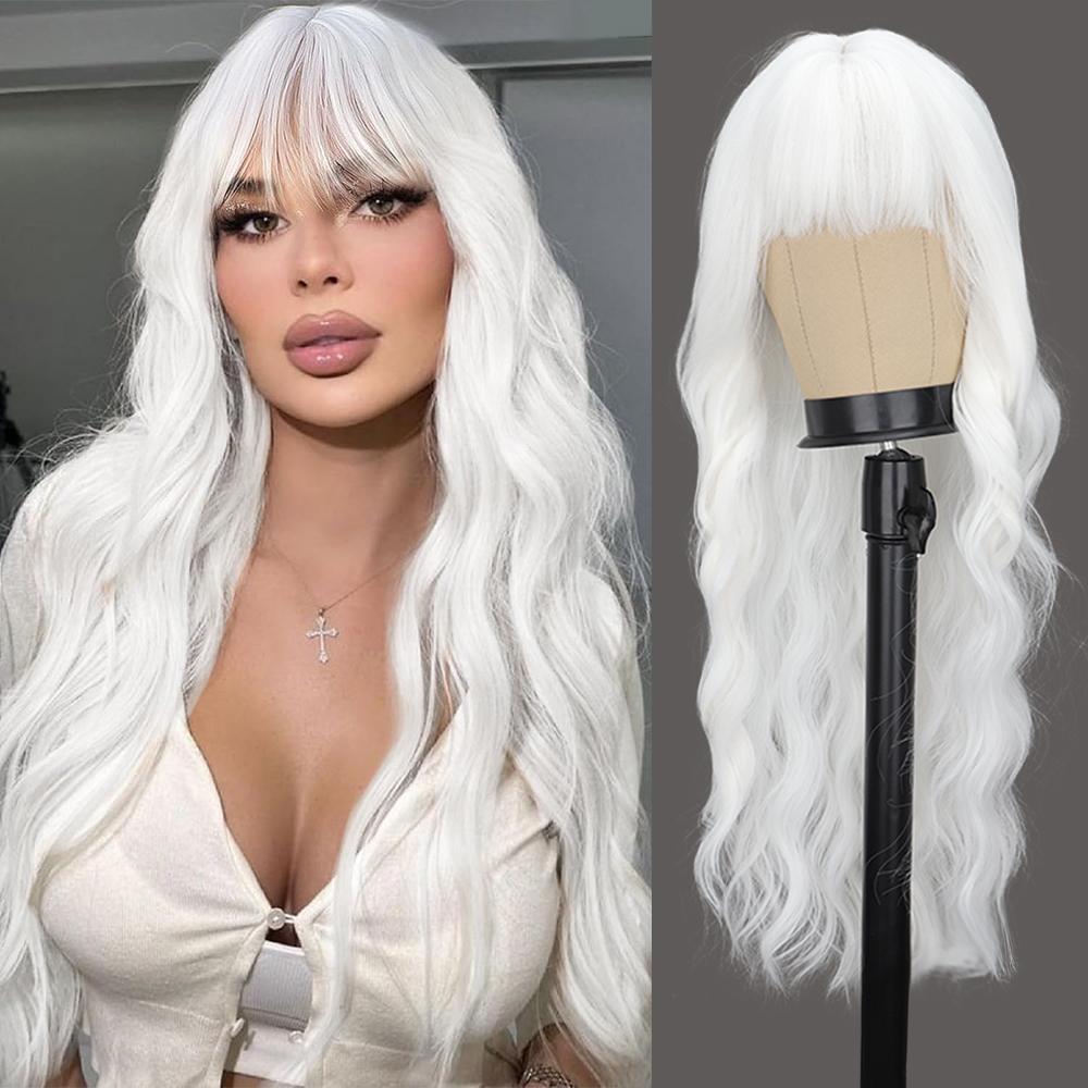 Long Auburn Wigs with Bangs Long Wavy Wigs for Women 26 Inch Copper Red Middle Part Copper Wavy Wig Natural Looking Synthetic Auburn Long Wig
