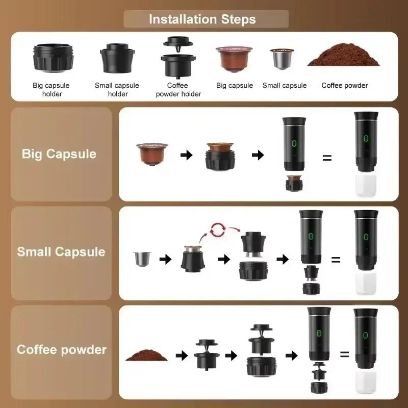 USB Portable 3-In-1 Capsule Espresso Machine Wireless Heating for Home Travel Compact Quick Brew Coffee Maker Indoor Outdoor Use