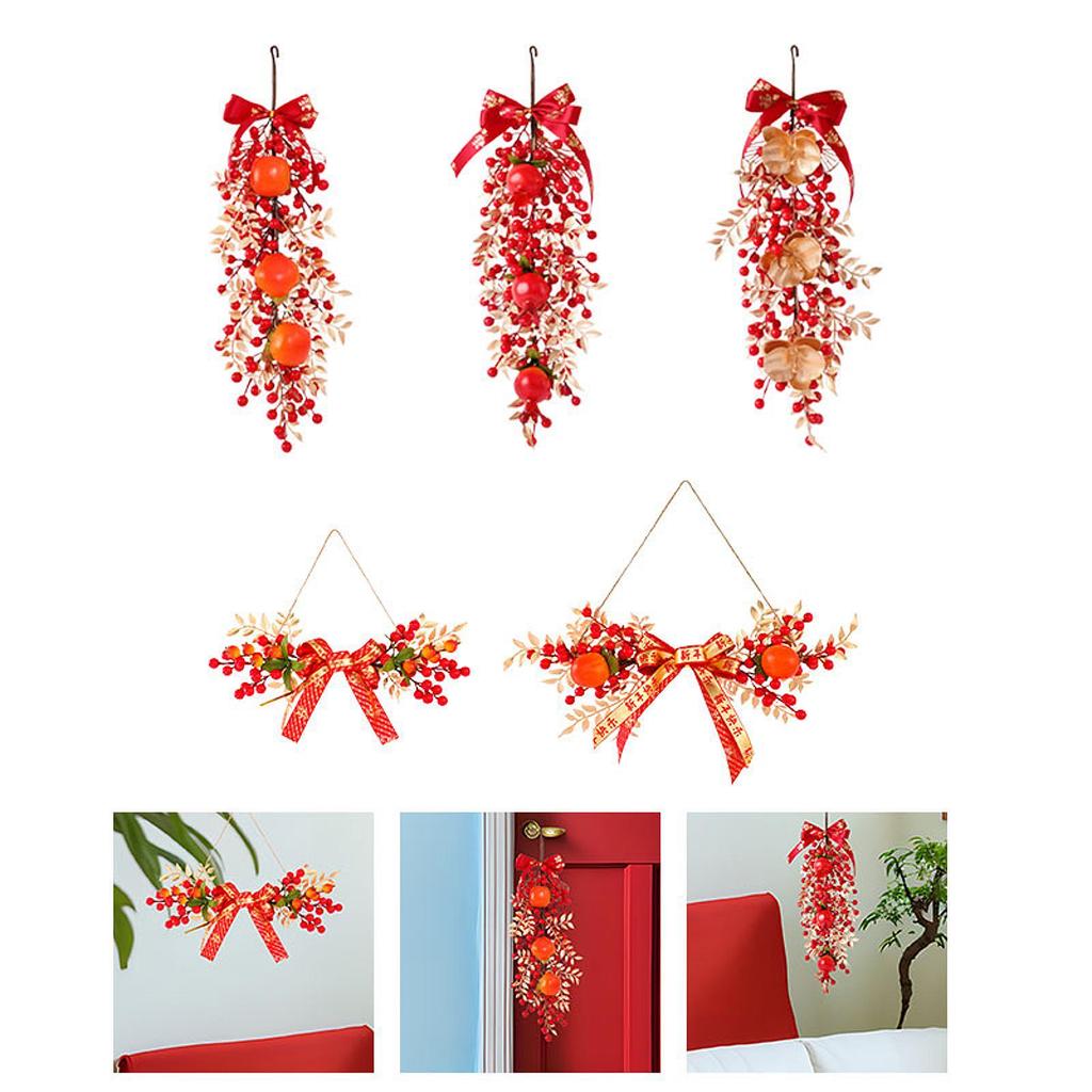 Traditional Chinese Red Berries Pendant Reusable Wall Fireplace Hanging Ornament for Living Room Farmhouse Wedding Dorm Holidays