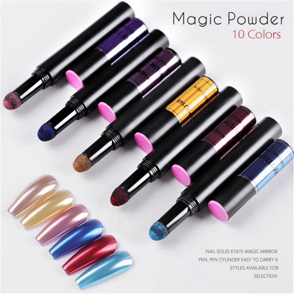 10 Colors Air Cushion Magic Powder Pen Makeup UV Gel Chrome Holographic Mirror Effect Metal Powders Nail Art Laqcuer Manicure