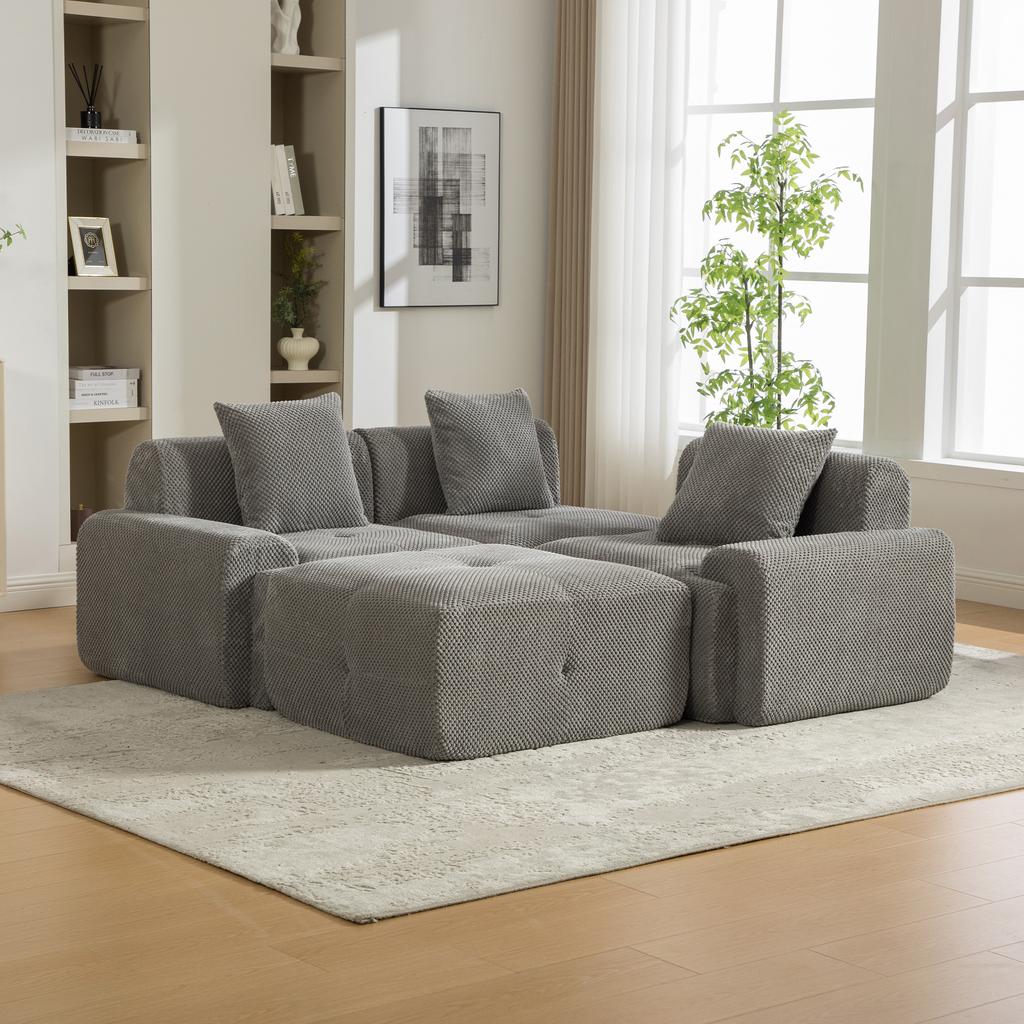 Modular Compression Sofa, Chenille Fabric, 30D High-Elasticity Foam. Easy To Move, Non-Slip Base, Ideal for Living Room and Other Rooms.GRAY