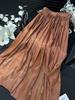 Pearlescent luster yarn pleated pleated skirt summer women medium and long hanging high waist a word 2025 new