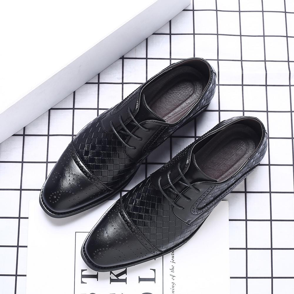 Men's Splicing Brogue Shoes Woven Grain Leather Dress Shoes Men Lace-Up Wedding Party Shoes Mens Business Office Oxfords Flats
