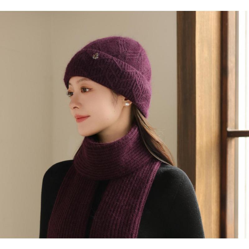 Outdoor Hat for Women In Autumn and Winter Fashionable and Versatile Plus Velvet Mom Hat Casual Cold Proof Woolen Hat  Neck Warm Suit
