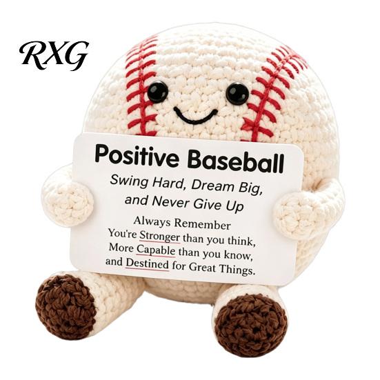 Pocket Sized Inspirational Gift for Athletes Knitted Positive Sports Ball Plush, Emotional Support Doll with Personalized Keepsake Softball