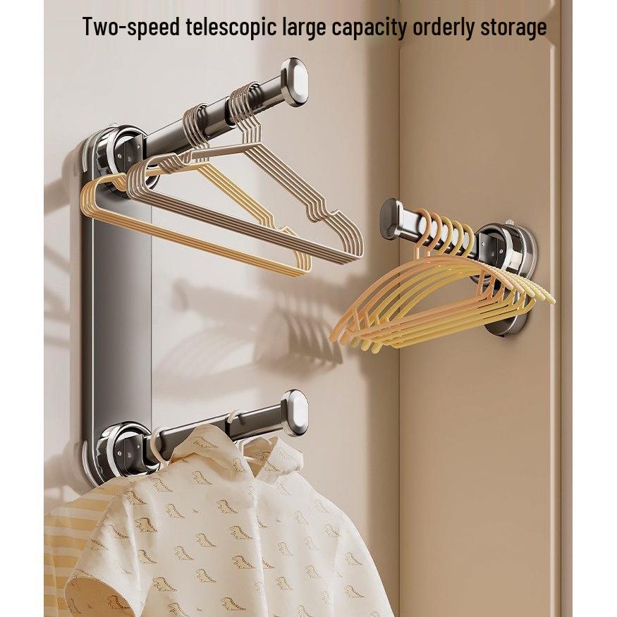 Multifunctional Telescopic Clothes Rack with Strong Suction Cup, Punch-Free Design for Bedroom Storage.