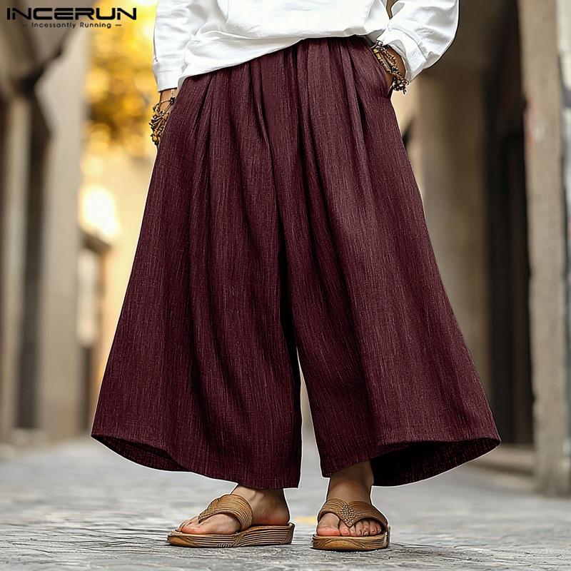 INCERUN Męskie Elastyczne w Pasie Casualowe Luźne Długie Workowate Spodnie