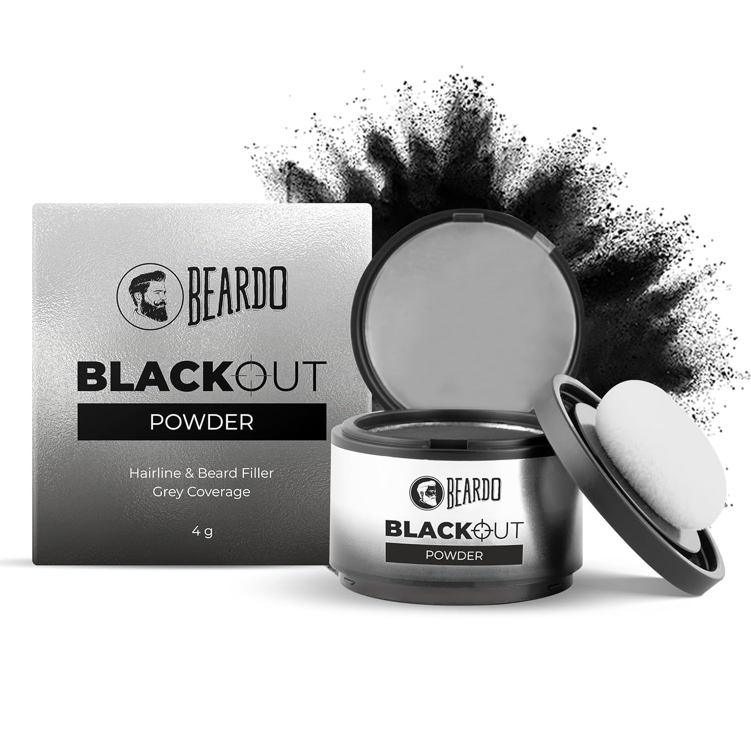 

Beardo Blackout Hair Powder 4g Black Root Touch Up For Grey Hair Beard Patches Bald Spots Long Lasting Matte Finish Cover