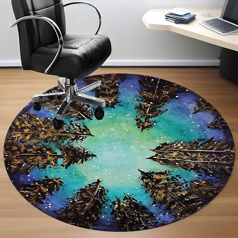 1PC Forest Reflection Aurora Office Round Area Rug, Indoor Mat Suitable For Office, Under Office Chairs Bedroom Living Room Home Decor, Room Deco 052