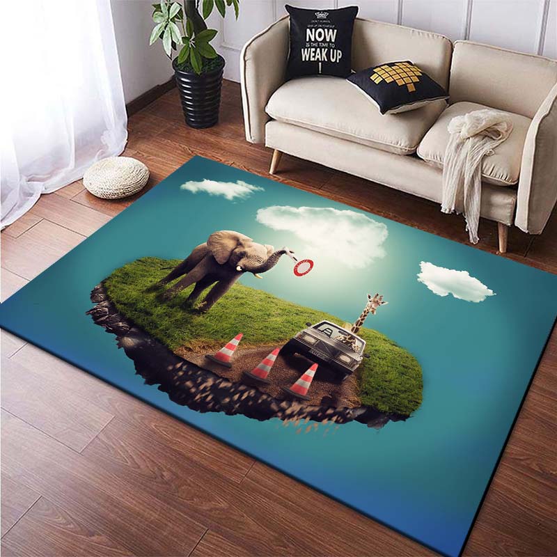 3D Printed African Elephant Face Close-up Animals Rugs for Bedroom Home Decor Play Mats Living Room Carpets Non-slip Floor Mats