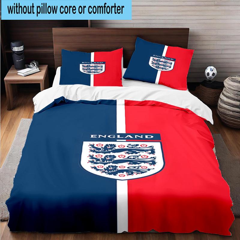3pcs England Football Crest Printed Bedding Set Duvet Cover Closure Includes 1 Duvet Cover & 2 Pillowcases Bedding Sets Home Decor Gifts