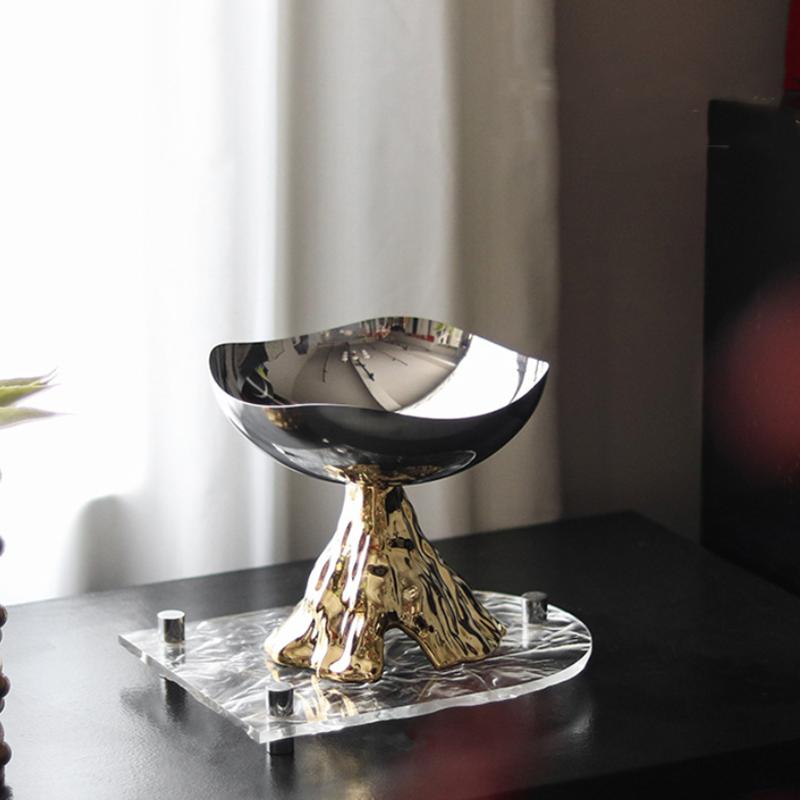 Circular Stainless Steel Storage Tray, Metal Tray, Pleated Wave Art Fruit Tray, Living Room Decoration, Kitchen Organizer