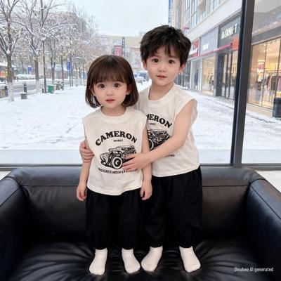 2026 Boys' Stylish Sleeveless Round Neck T-shirt - Trendy Summer Casual Wear for Kids