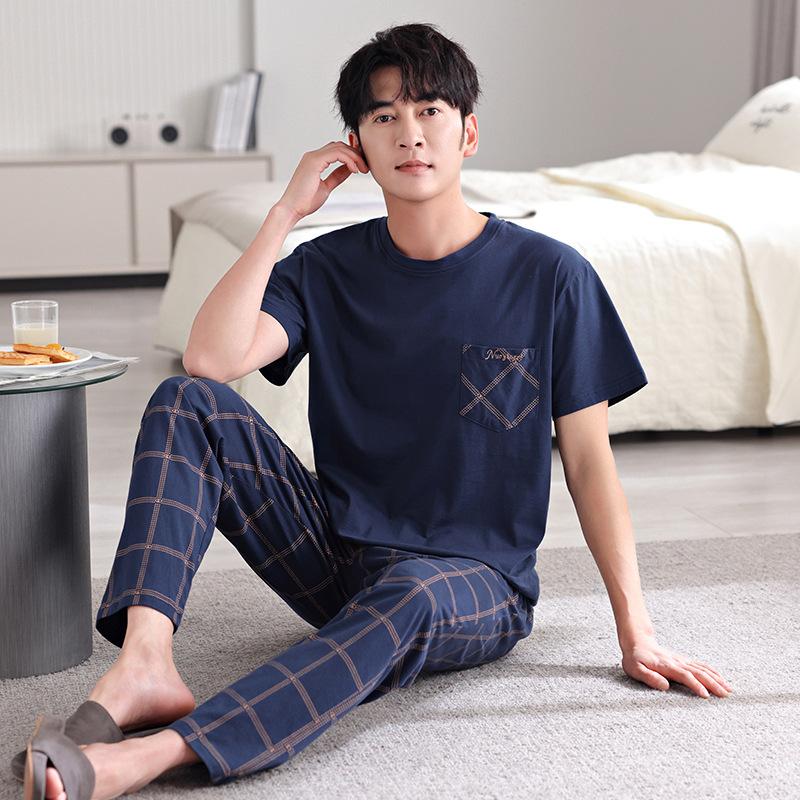 Men's pajamas 1011 new summer cotton short-sleeved trousers thin summer men's large-size loungewear set