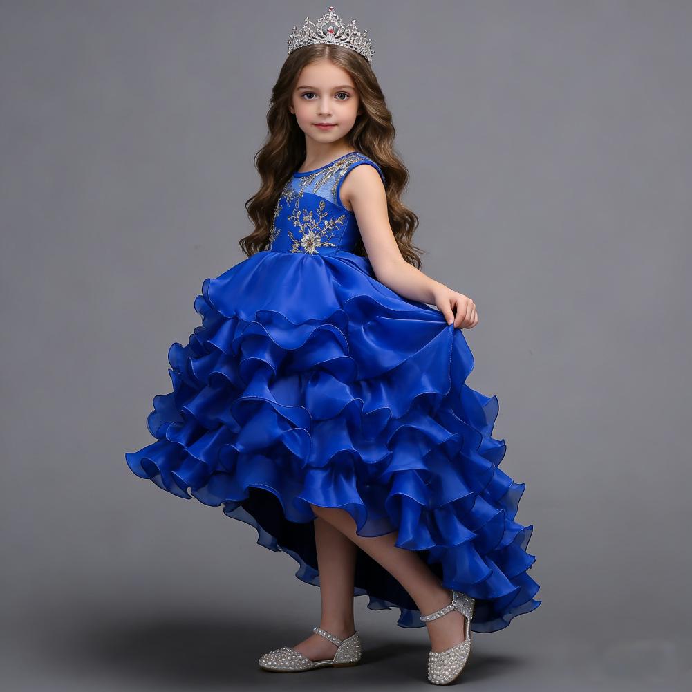 European & American Embroidered Princess Formal Dress for Girls - Wedding Long Train Dress