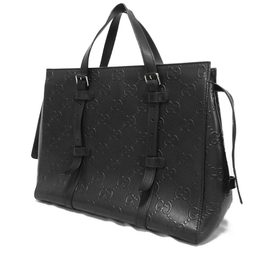 Used 9539 GG Embossed Tote Bag 625774 7924 Punching Shoulder Bag Double G Black Men's from Japan AUTHENTIC