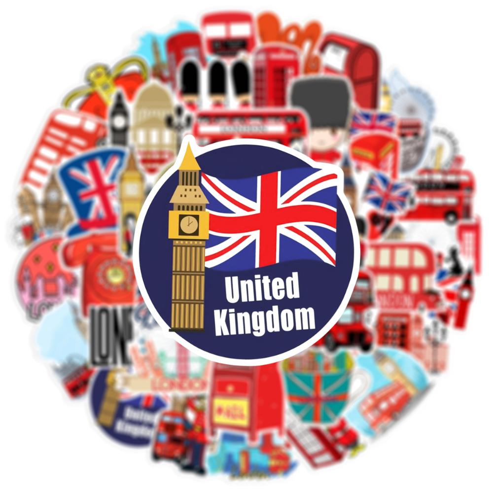 10/50 Pezzi Adesivi Stile Britannico Classico per Laptop Bagagli Adesivo Autobus Rosso Cabina Telefonica Londra Inghilterra Giocattoli Decorativi Rossi Vendita all'Ingrosso
