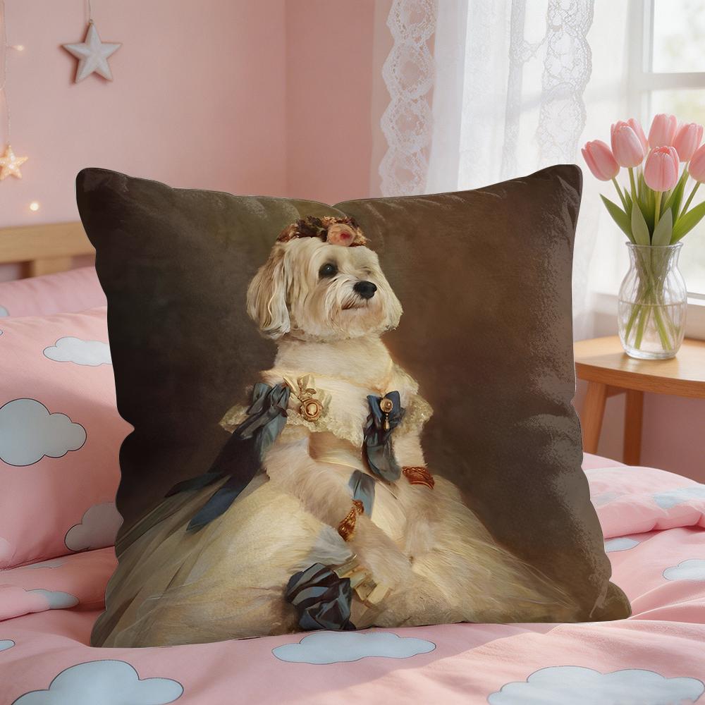 Renaissance Royal Cat Cushion Cover Square Short Plush Pillow Case Living Room Sofa Home Decor Funda X