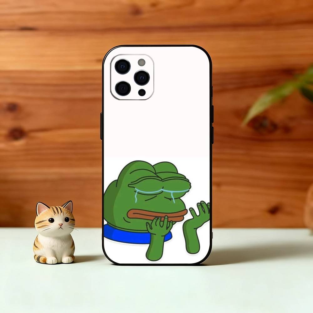 Sad Funny Frog Meme Phone Case For iPhone 17,16,15,14,13,12,11 Plus,Pro Max,XS,Soft Silicone Black Cover