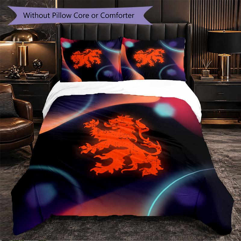 Netherlands Football Pattern 3 Pieces Bedding Set Soft Microfiber Duvet Cover with Pillow Cases for Bedroom
