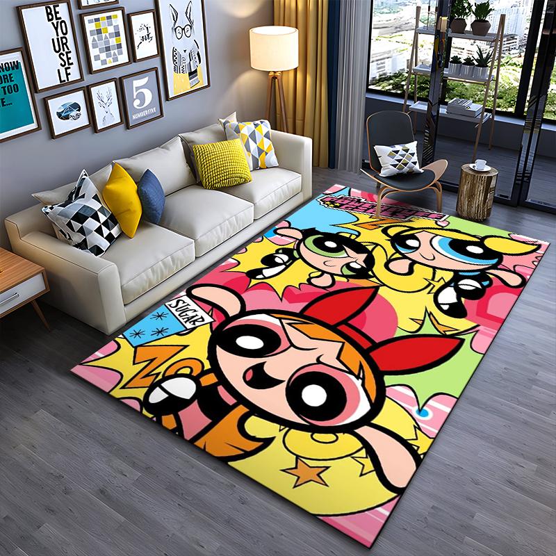 Colorful Cartoon Pattern Carpet Featuring Three Characters for Kids Room Suitable for use as an anti-slip for living room bedroom sofas