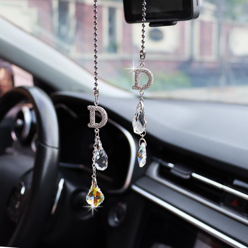 Car Rearview Mirror Pendant Decorative Crystal Hanging Ornament Simple Style Diamond Material