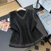 2026 Autunno Inverno Nuovo Maglione da Donna Lavorato a Maglia Perline Vintage Top da Donna Pullover Canotta Senza Maniche Larga Casual
