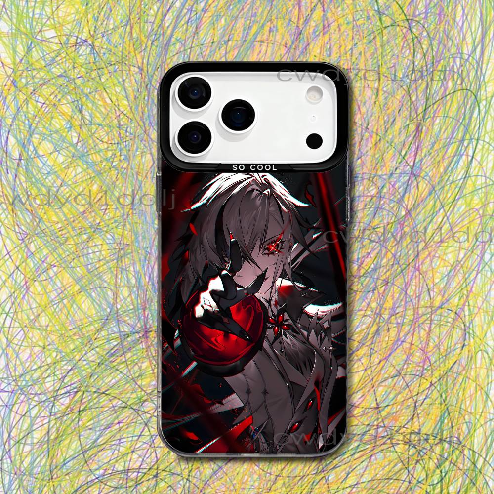 Arlecchino G-Genshin Impact Phone Case For iPhone 17,16,15,14,13,12,X,8,Pro,Max,Plus,SE4,Air,Mini HD Black IMD Matte