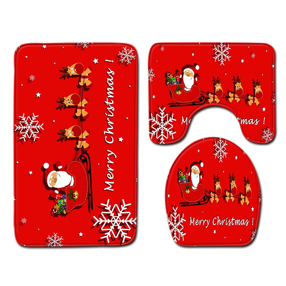 

Christmas Bathroom Floor Mat Toilet Three-Piece Set 45cmx75cm