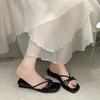 Fashion Temperament Explosive Silver Low Thick Heel Slippers Women's Summer Wear 2025 New Versatile Square Head French Cool Slippers