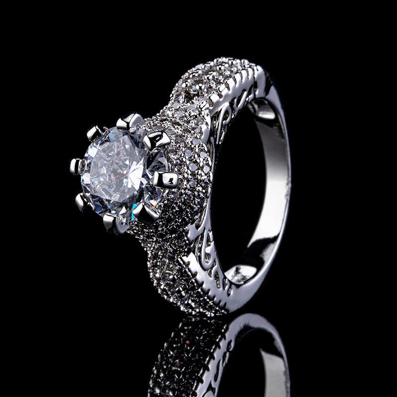Double-Layer Micro-Set Zircon Simulation Diamond Couple Ring Luxury Party Wedding Accessories Ring