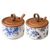 Porcelain Salt Cellar with Lid and Spoon Pepper Bowl Seasoning Storage Container for Countertop Kitchen Tool