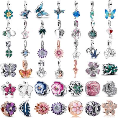 925 Silver Coconut Butterfly Rose Daisy Leaf Charm Beads for DIY Jewelry Making Women Bracelet Necklace Accessories