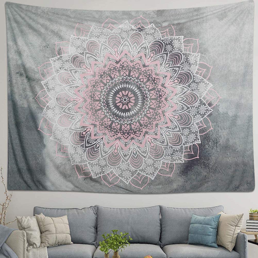 Indian Tapestry Hippie Bohemian Grey Pink Mandala Flower Tapestry Wall Hanging Bedding Tapestry