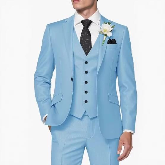 

Чоловічі костюми-трійки Slim Fit Вечірні костюми для чоловіків Весільний костюм Літній піджак Жилет Штани Смокінг Комплект M небо синє кольору